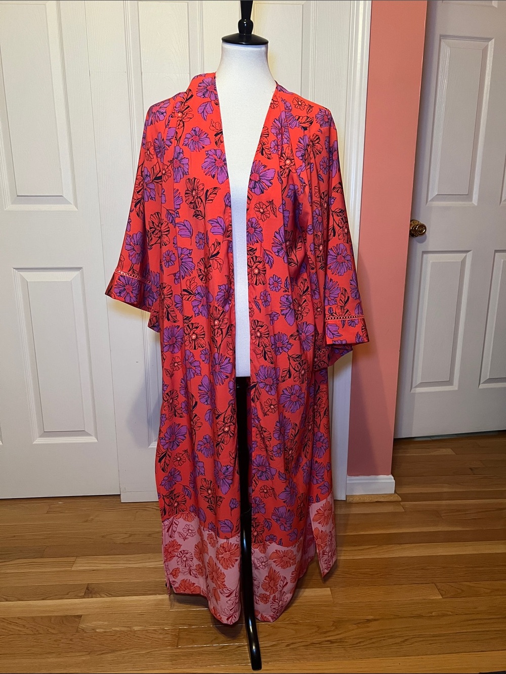 Jessica Simpson Women’s L/XL Red & Purple Floral Kimono Robe Long Sleeve